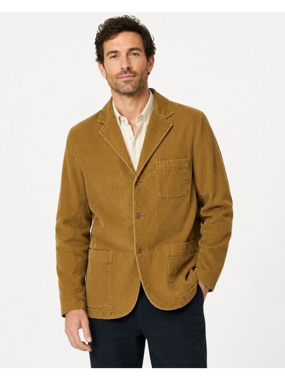 5Cm Mens Camel Corduroy Blazer Jacket W/Button Front & Pockets Medium